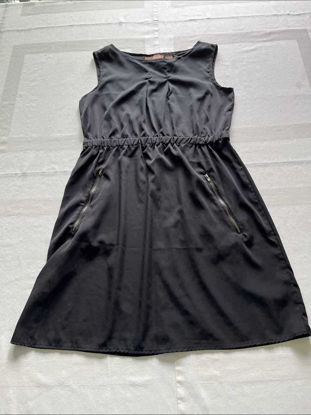 Speed Control Light Black A-Line Dress with Gold Zipper Pockets